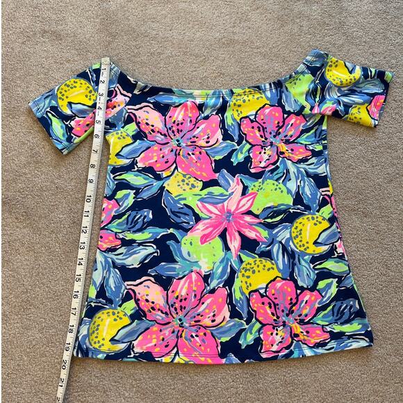 Lilly Pulitzer Keria Off The Shoulder Top In Nauti Navy Capri Soleil Size XS - Picture 7 of 7